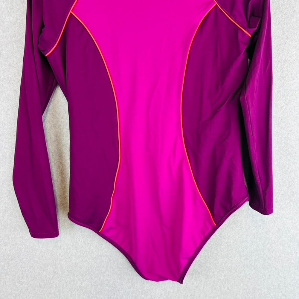 Athleta Womans Large Wavebrake One Piece Swim Suit Pink Color Block Long Sleeve - Picture 9 of 10
